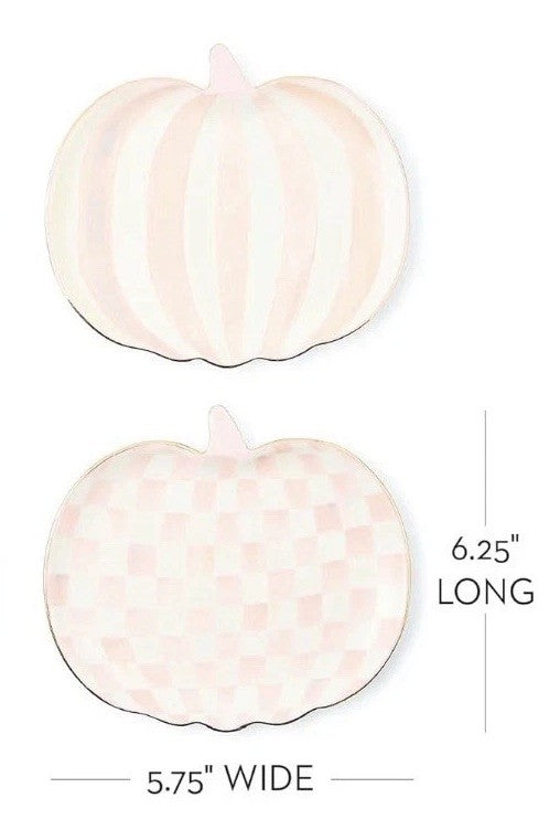 Mackenzie Childs Dessert Plates, Set Of 2 Pumpkin, Pink Rosy Check & Stripe