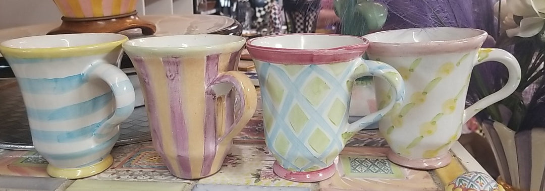 MacKenzie Childs  Wallcourt Maddox Ceramic Footed Mug  - 12 Oz- Retired