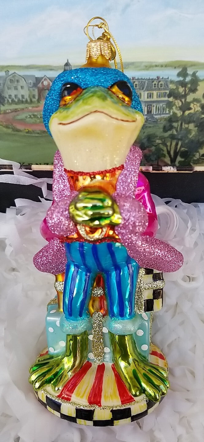 MacKenzie Childs Granny Kitsch FROG Christmas Ornament- New In Box