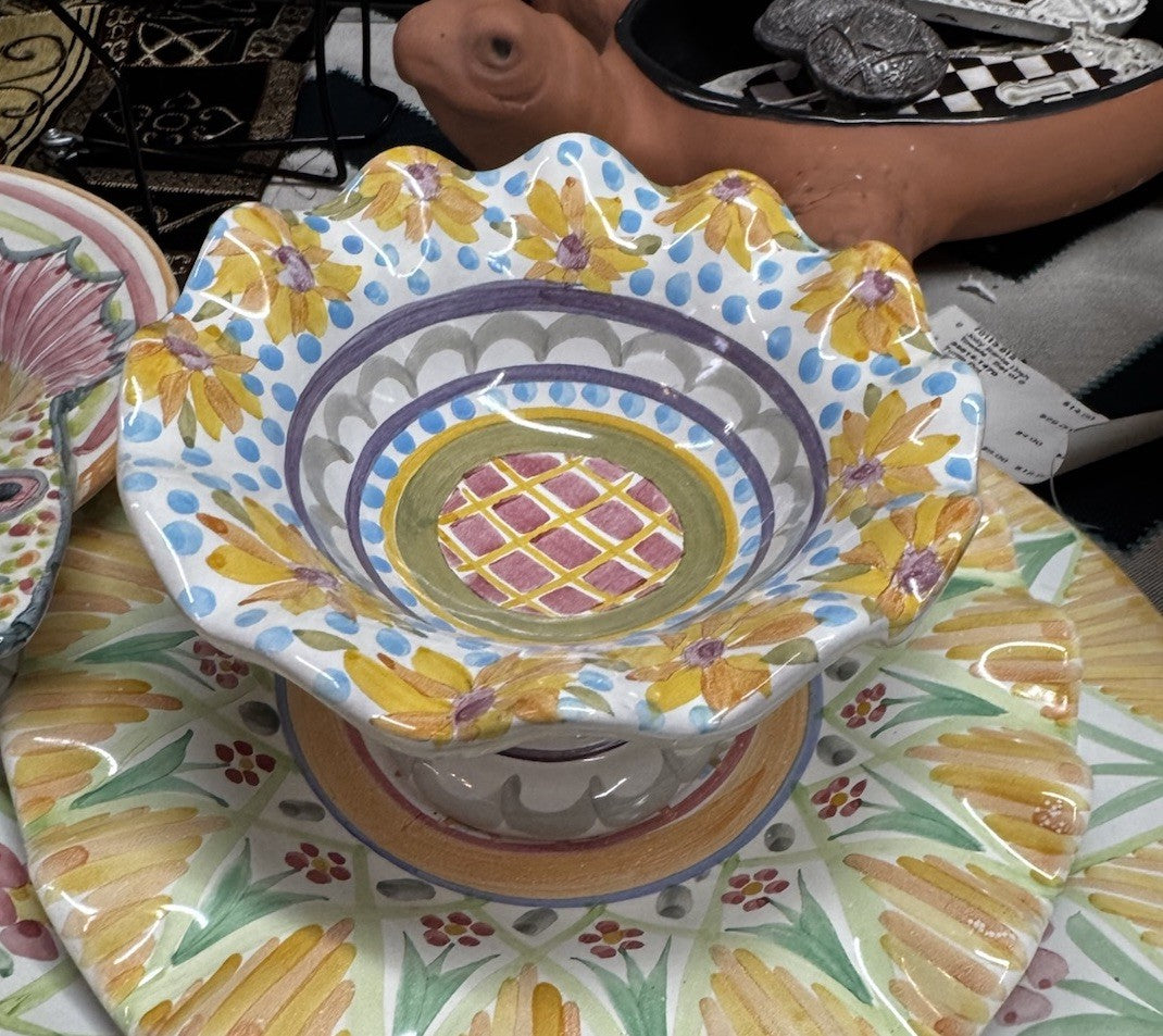 Mackenzie Childs Fluted Pedestal  Mini Taylor Fran Compote 4" Tall Retire