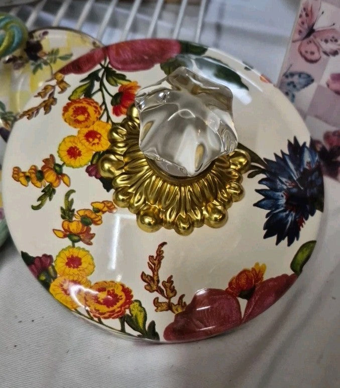 MacKenzie Childs White Flower MARKET LID ONLY..... FOR 1 GALLON GLASS COOKIE JAR
