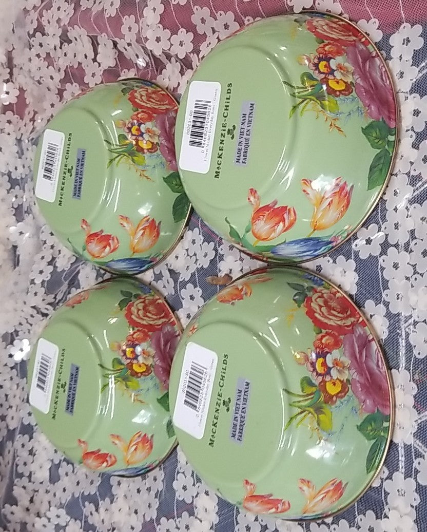 MACKENZIE CHILDS GREEN  FLOWER MARKET SMALL EVERYDAY BOWL Set of 4