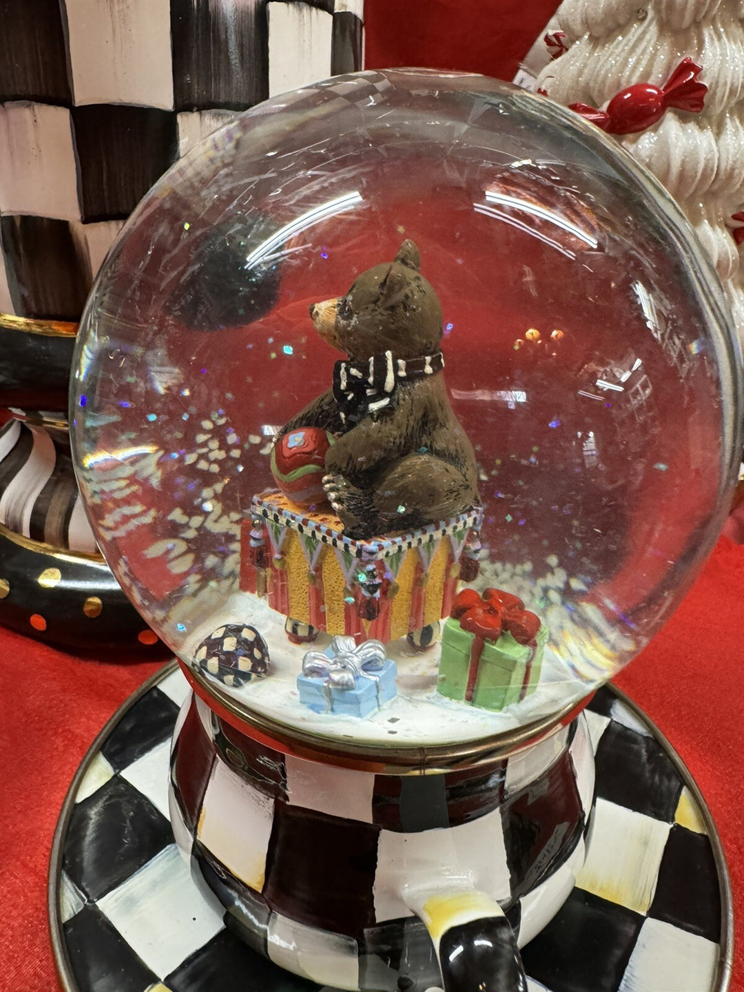 MacKenzie Childs - Bear With Gifts Snow Globe Christmas Sleigh- Retired