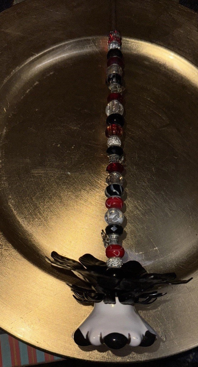 MacKenzie Childs-2” Black And White Flower Knob-on Metal Flower Beaded Stake