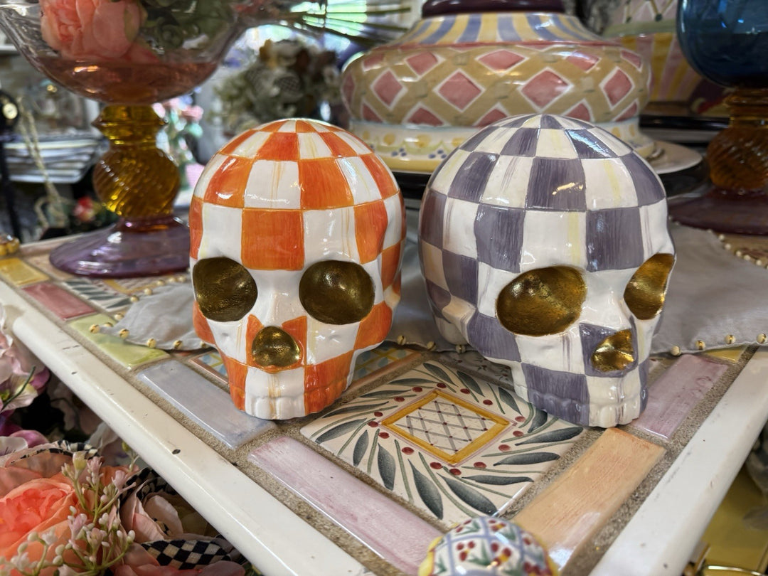 MacKenzie Childs Orange  Check - QVC Exclusive Skull- New