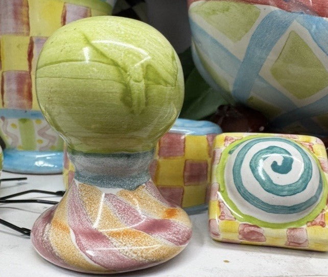 RETIRED MacKenzie Childs Pottery Ceramic Lamp Finial in Taylor - Green