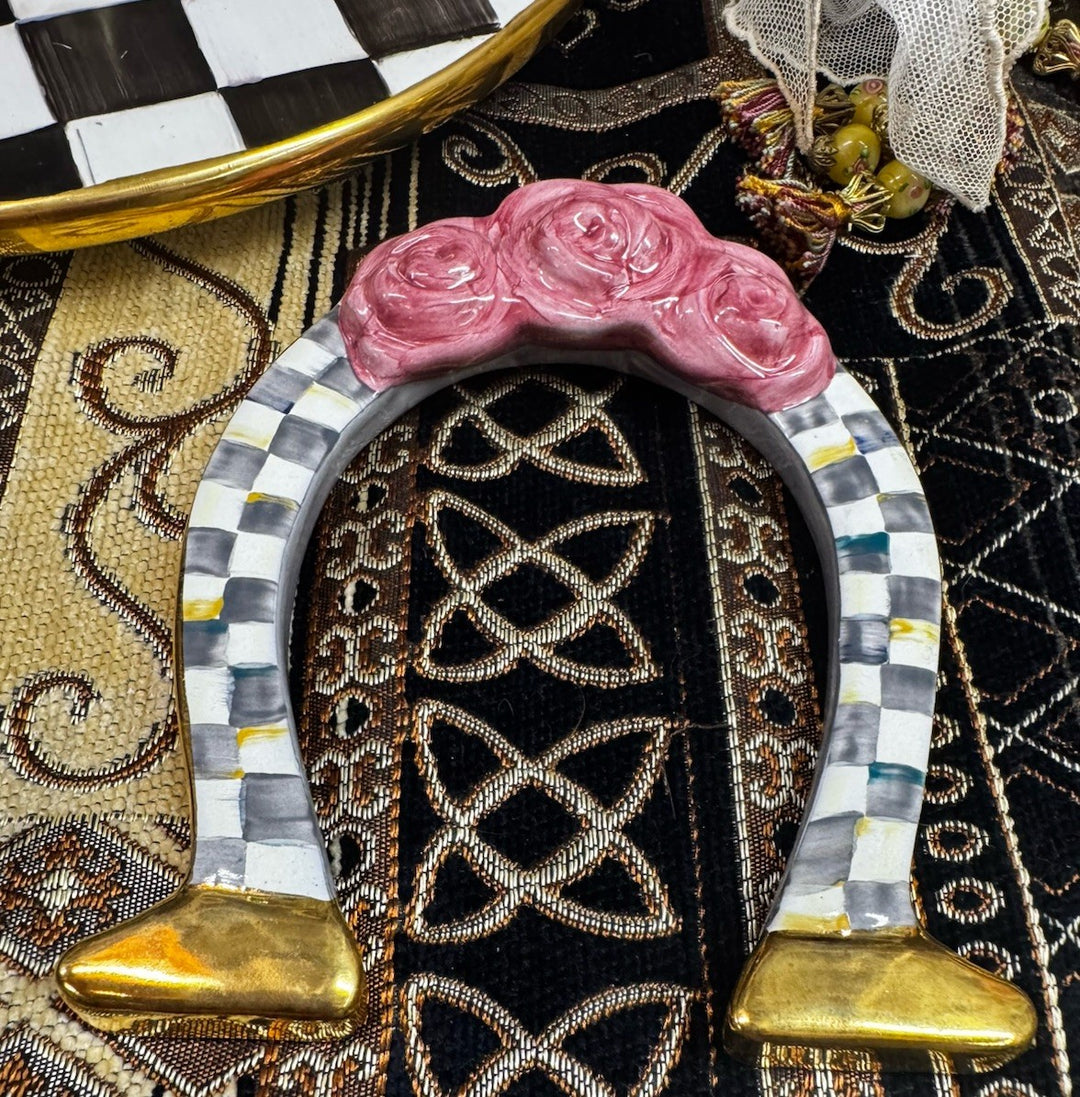 MACKENZIE CHILDS STERLING CHECK HORSESHOE- Made In Aurora Ceramic