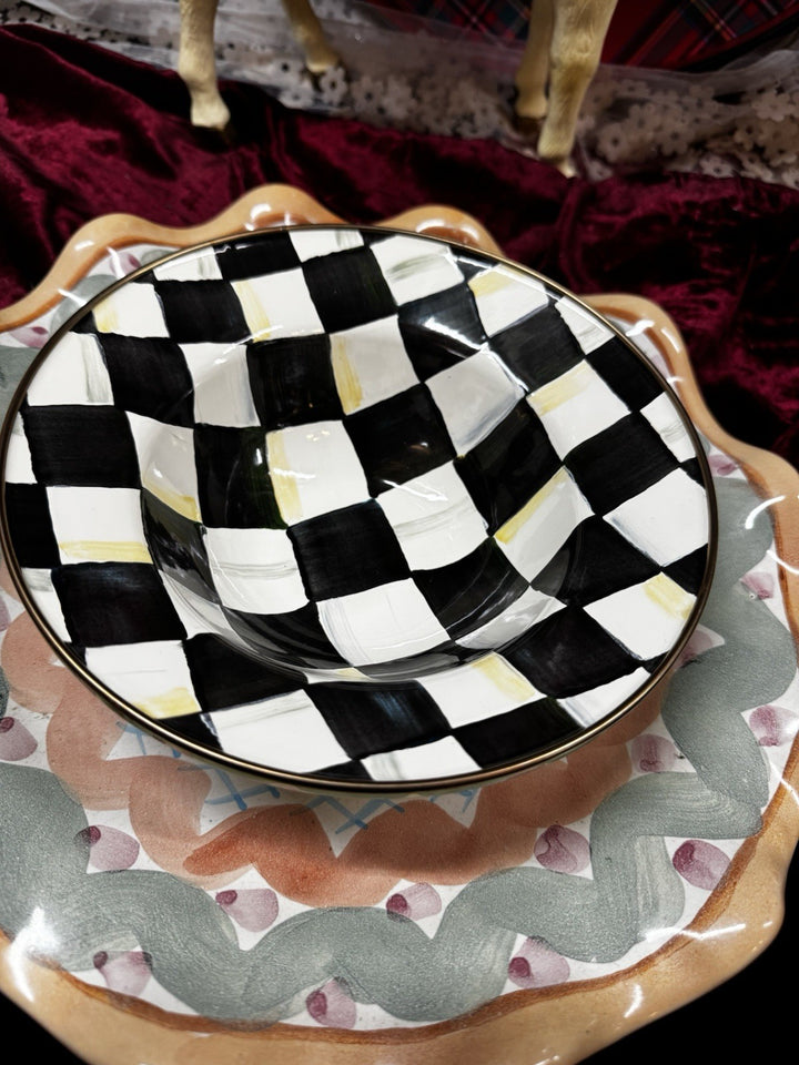 Mackenzie Childs Courtly Check Enamel Breakfast  8”  Bowl New