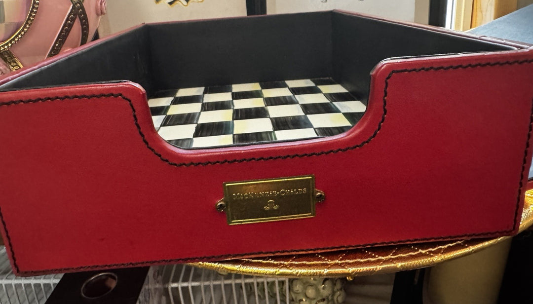 MacKenzie Childs Courtly Check Desk Top Accessory Box Paper Holder