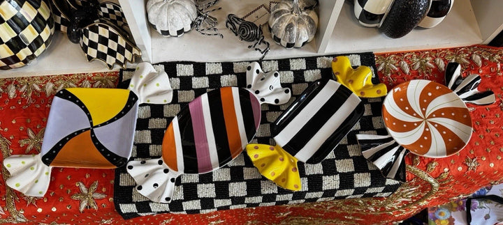 Mackenzie Childs Trick or Treat Candy Dessert Plates Set of 4
