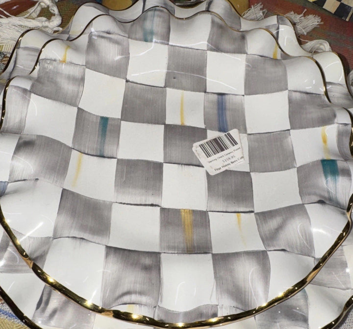Mackenzie Childs STERLING Check Ceramic 9” Plate Fluted W/Gold Trim- New