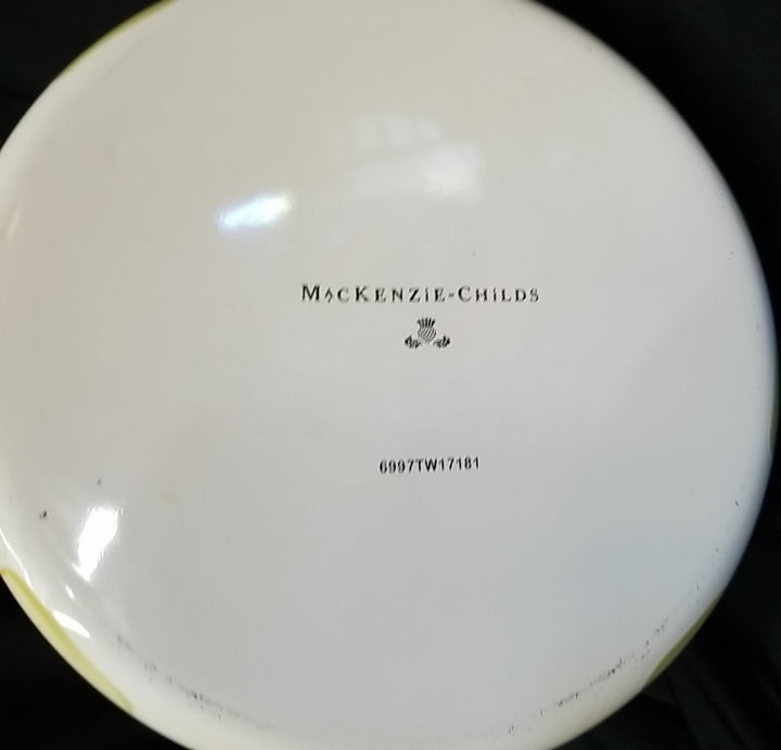 Mackenzie Childs Enamel Parchment Check  2 Quart Tea Pot / Kettle RETIRED
