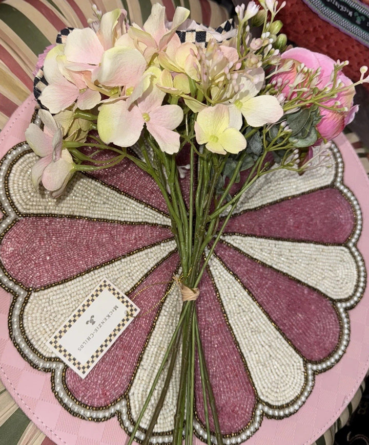 MacKENZIE CHILDS Pink Rose  Ranunculus BOUQUET Courtly Check RETIRED