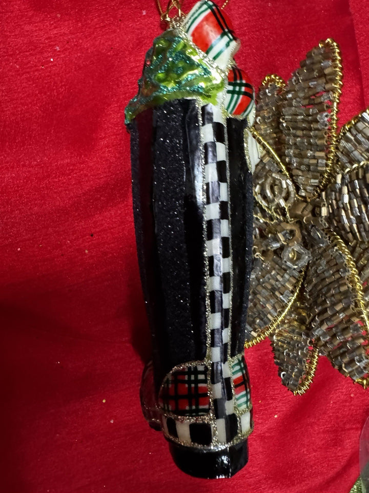 Mackenzie-Childs Tartastic Wellie Tartan Boot Christmas Ornament - Nib