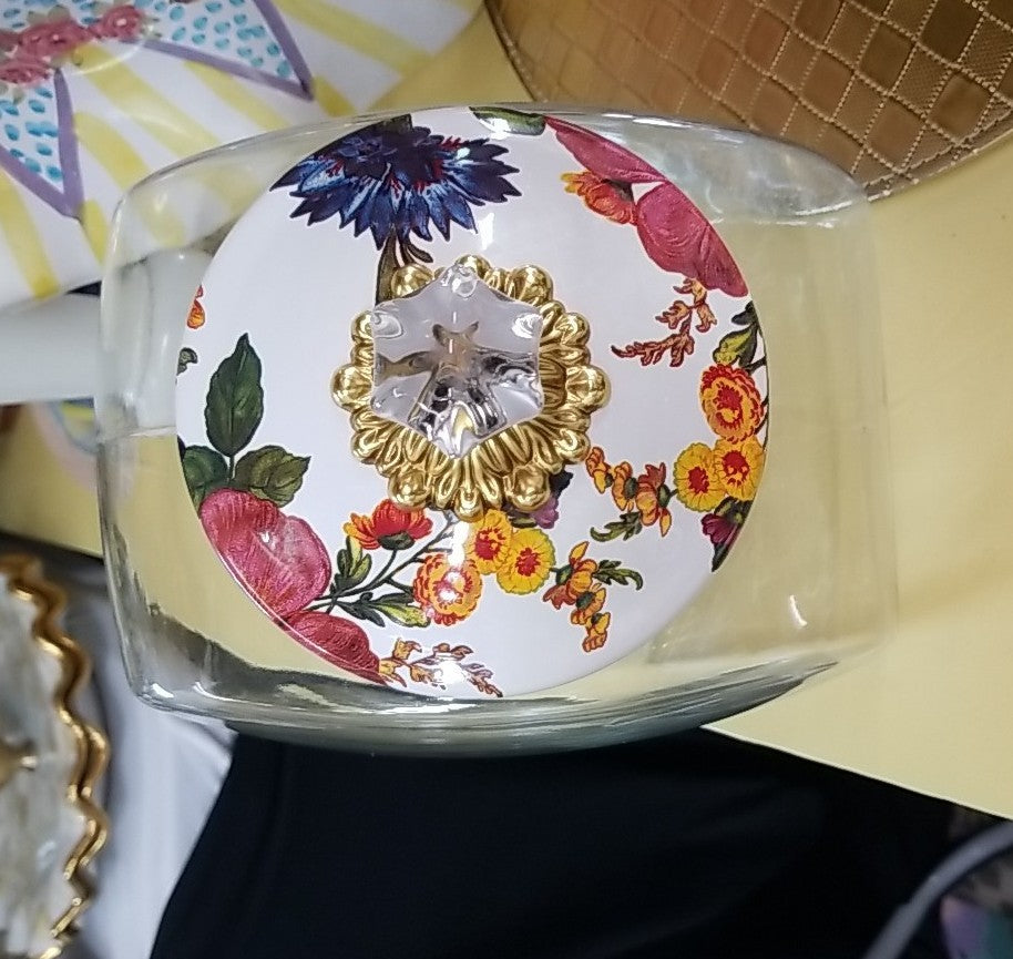 MacKenzie Childs  Cookie Jar with White Flower Market Enamel Lid - New