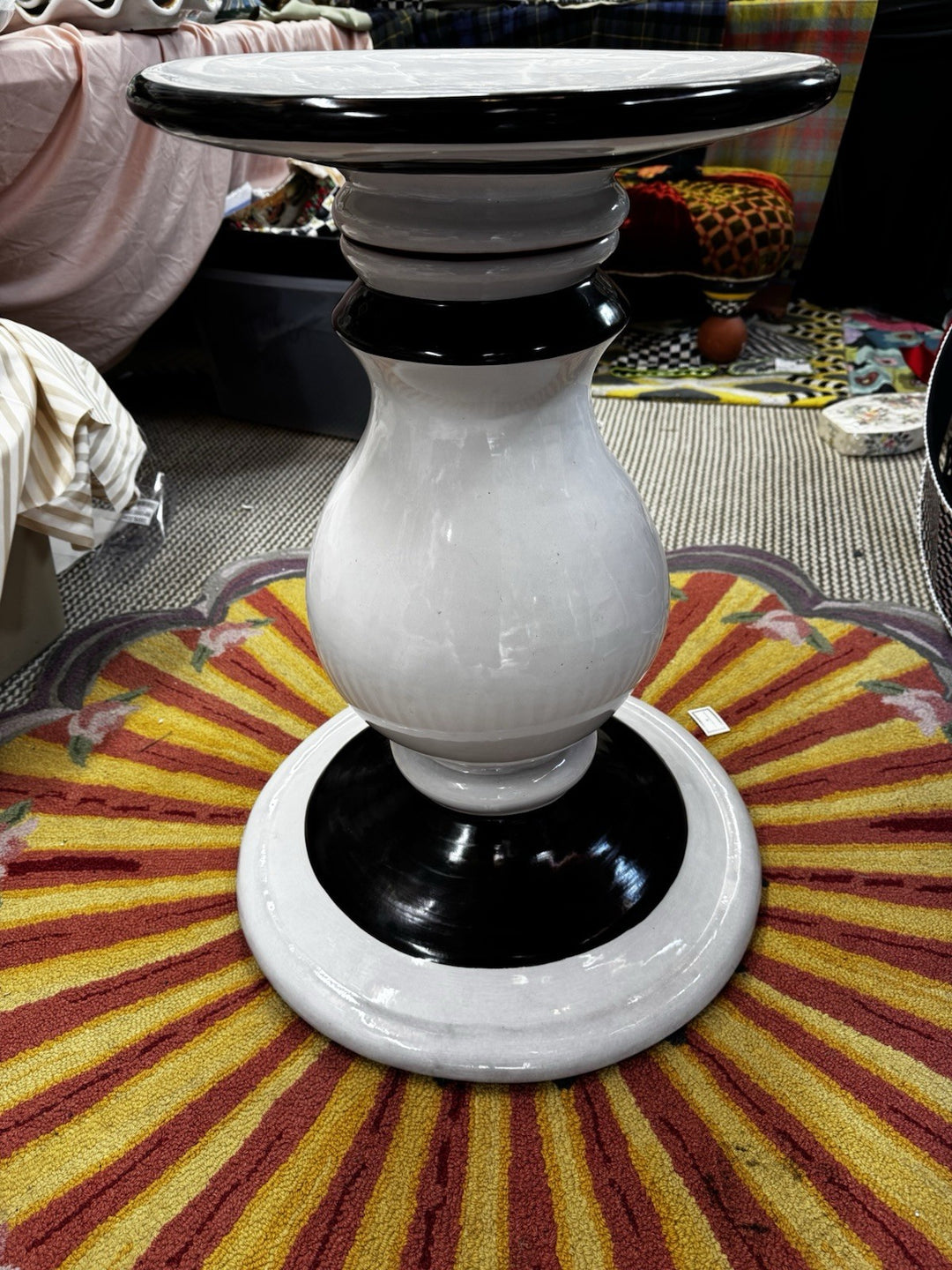 mackenzie Childs ceramic  pedestal table Or Stand Black And White