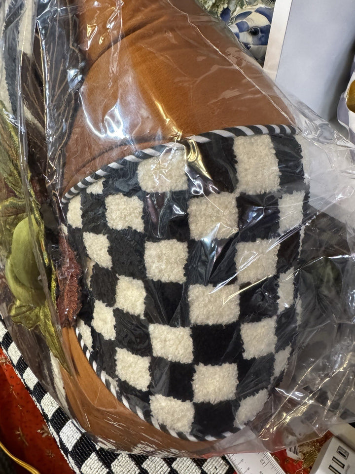 Mackenzie Childs Harvest  Check And Stripe Round Pumpkin Pillow- New In Bag