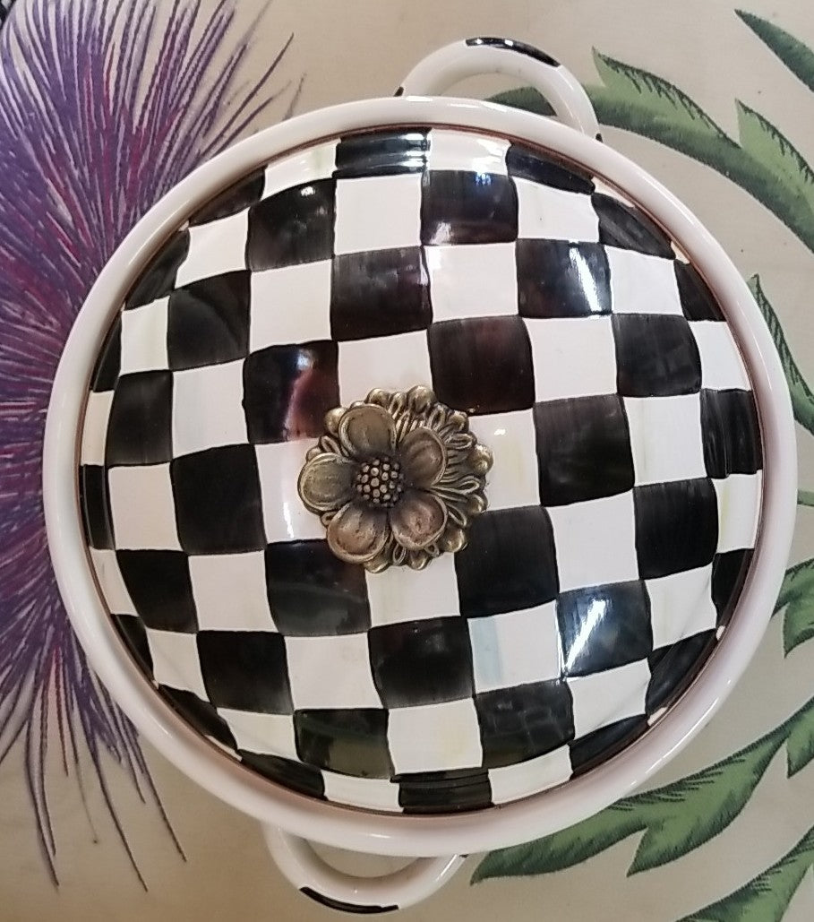 MacKenzie-Childs Courtly Check Medium Enamelware Casserbole 12" Wide New No Box