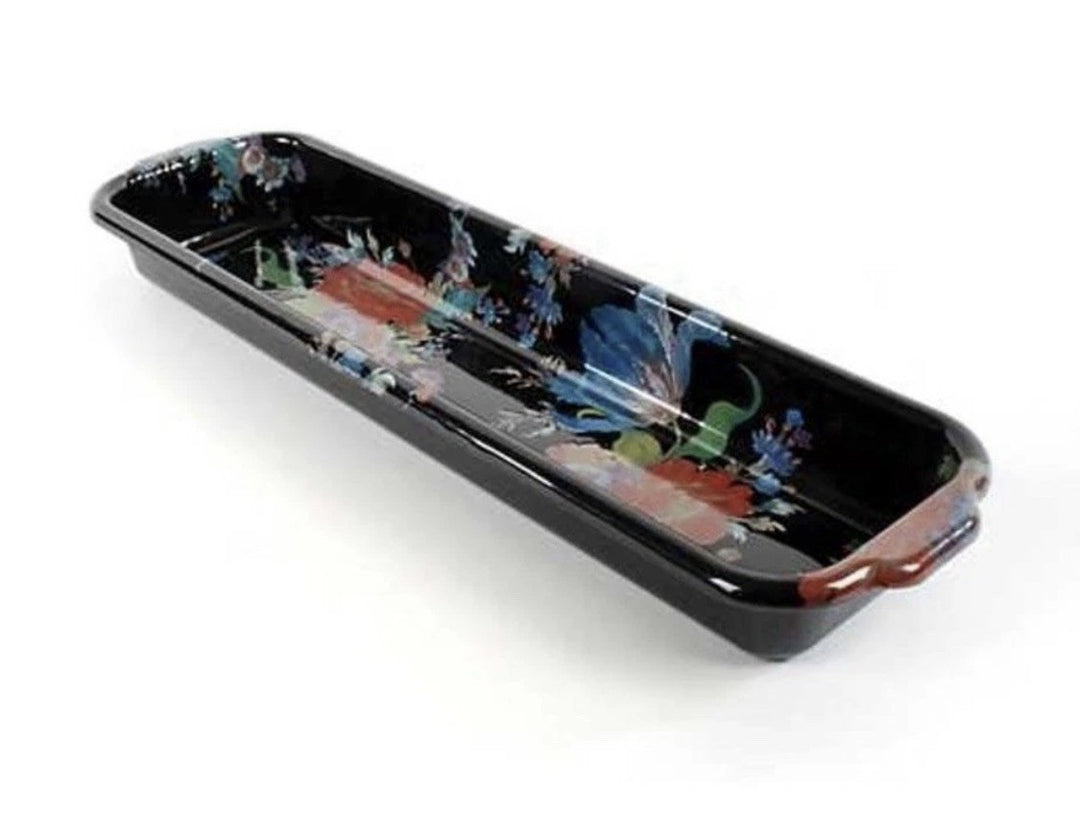 Mackenzie Childs Flower Market Black Baguette Dish Retired Pattern New In Box