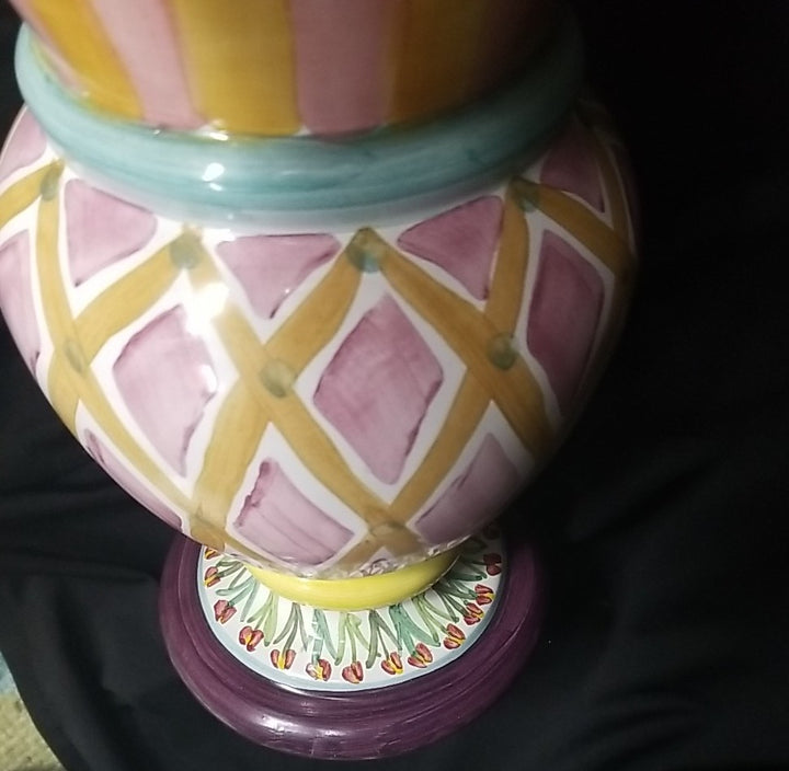 Mackenzie Childs Ceramic Odd Fellows  Great Vase- New- Made In Aurora