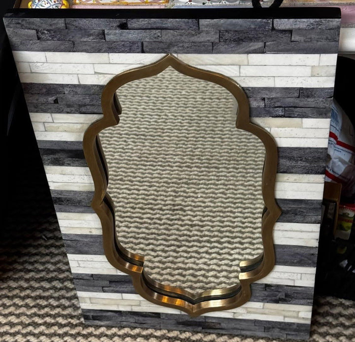 Mackenzie Childs Tigris Accent Wall Mirror 12” X20” Bone Inlay And Brass