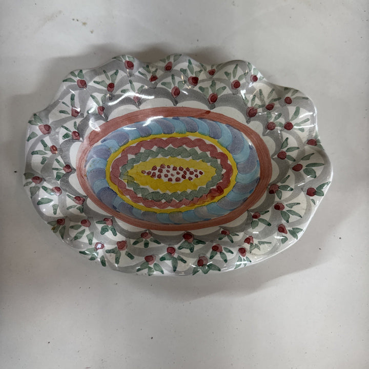 MacKenzie Childs Oval Taylor  Stoke Gabriel Fluted Ceramic Soap Dish 1996  6.25"