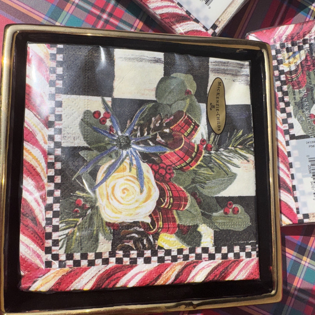 Mackenzie Childs Scottish Bouquet Holiday Cocktail Napkins 1 Pack 20 pack, NEW