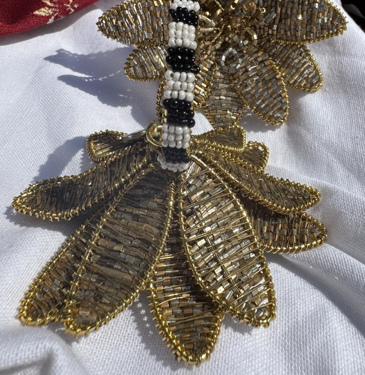 Mackenzie Childs Golden Flower Napkin Ring Set Of 2- Beaded - Retired