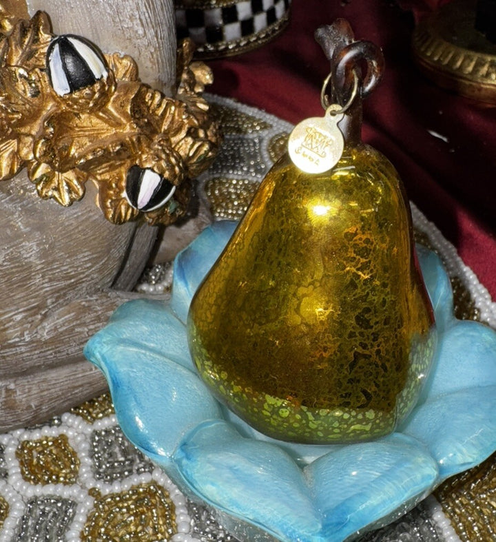 Vintage MMA Metropolitan Museum Of Art Christmas Ornament Hand Blown Glass Pear