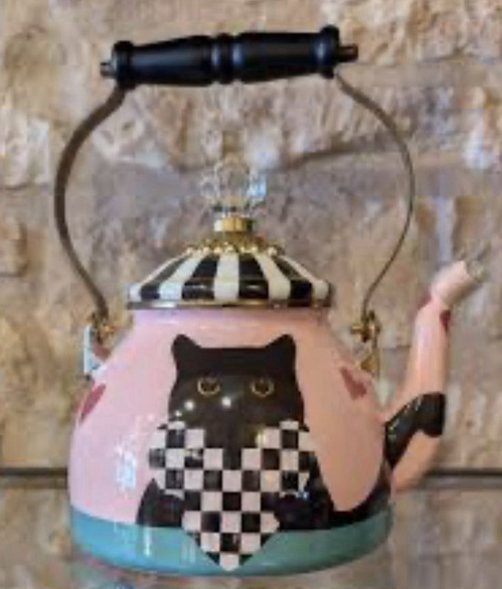 Mackenzie Childs Cat Love 2-qt Tea Kettle Multicolor New Open Box