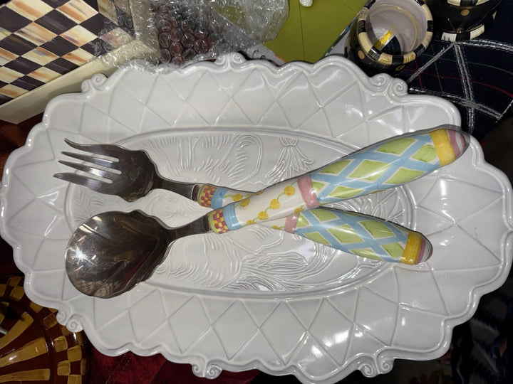 MACKENZIE CHILDS VINTAGE Wallcourt 12” LONG SERVING FORK & SPOON