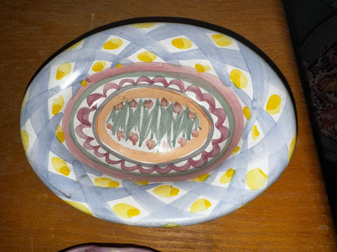 MacKenzie Childs Taylor Aalsmere  Small Oval Trinket Soap Dish 6.25" Ceramic1997
