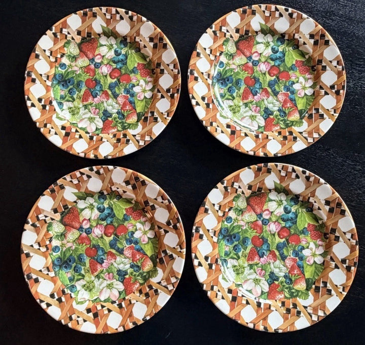 MacKenzie-Childs Berries & Blossoms Melamine 12” Charger/Serving Plates Set of 4