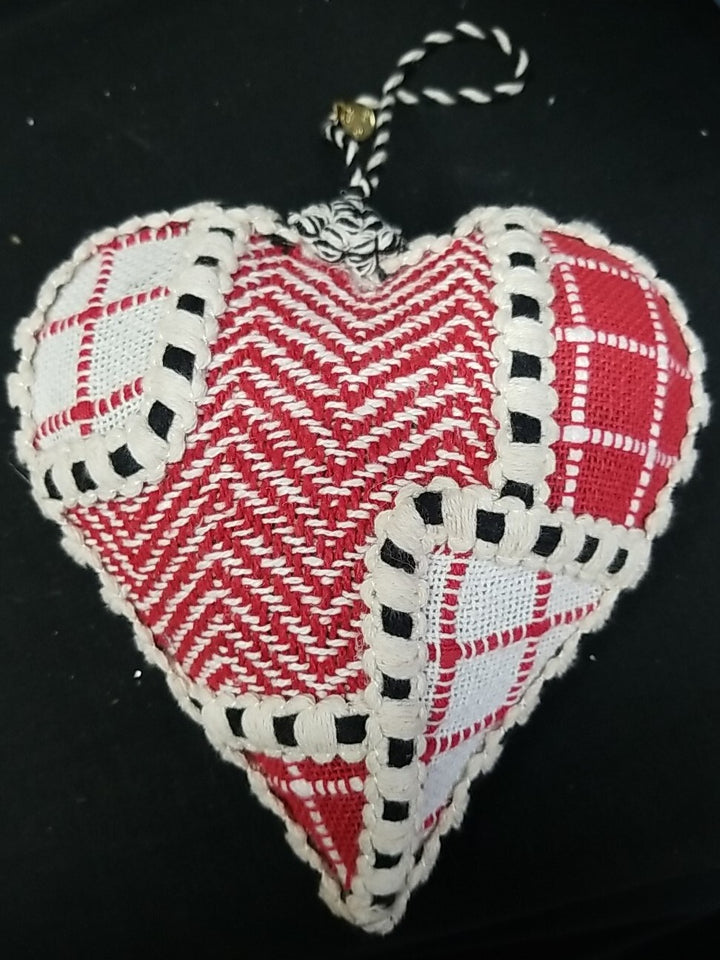Mackenzie childs Cozy Red HEART patchwork Ornament Large 5.5"w x10"tall 2.5"deep