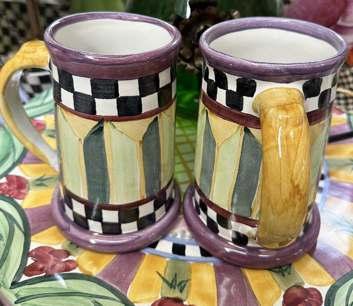 MACKENZIE CHILDS Beer Mug - Stein- Ceramic- Odd Fellows- Retired