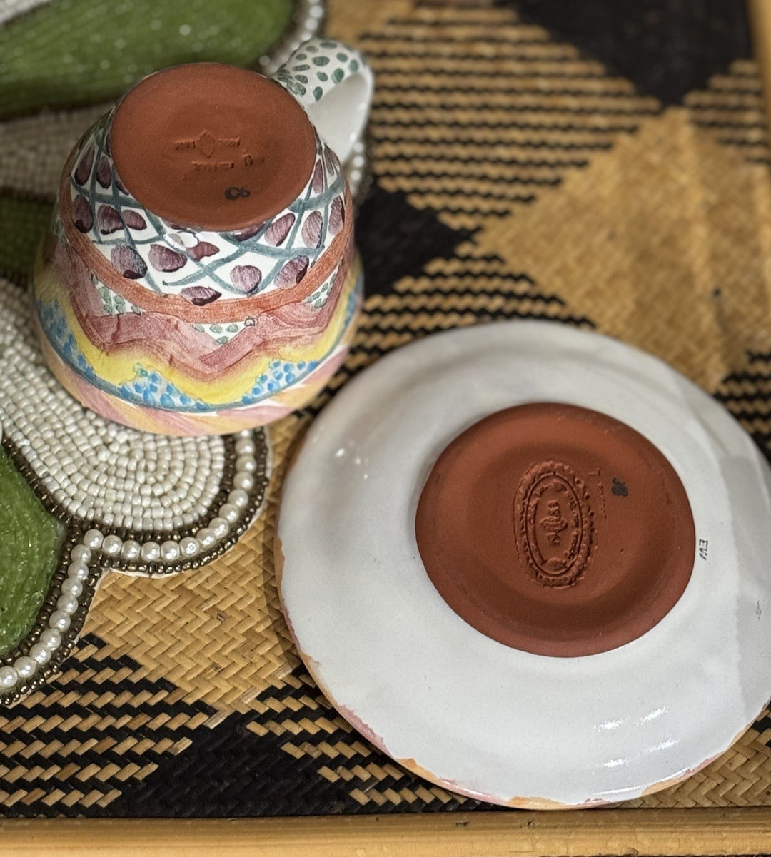 MacKenzie Childs Small Ceramic Keukenhof Tea Cup & Saucer Ceramic 2003