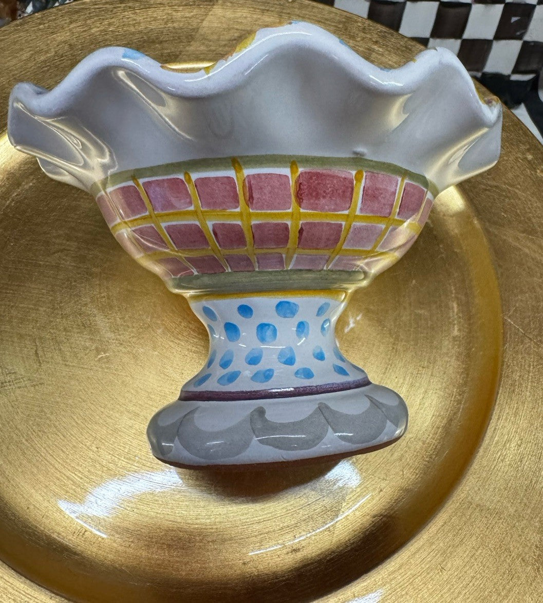 Mackenzie Childs Fluted Pedestal  Mini Taylor Fran Compote 4" Tall Retire