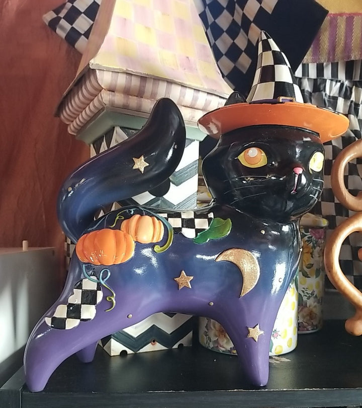 Mackenzie Childs  FORTUNE TELLER BLACK CAT 13" Courtly Check Figure- Retired