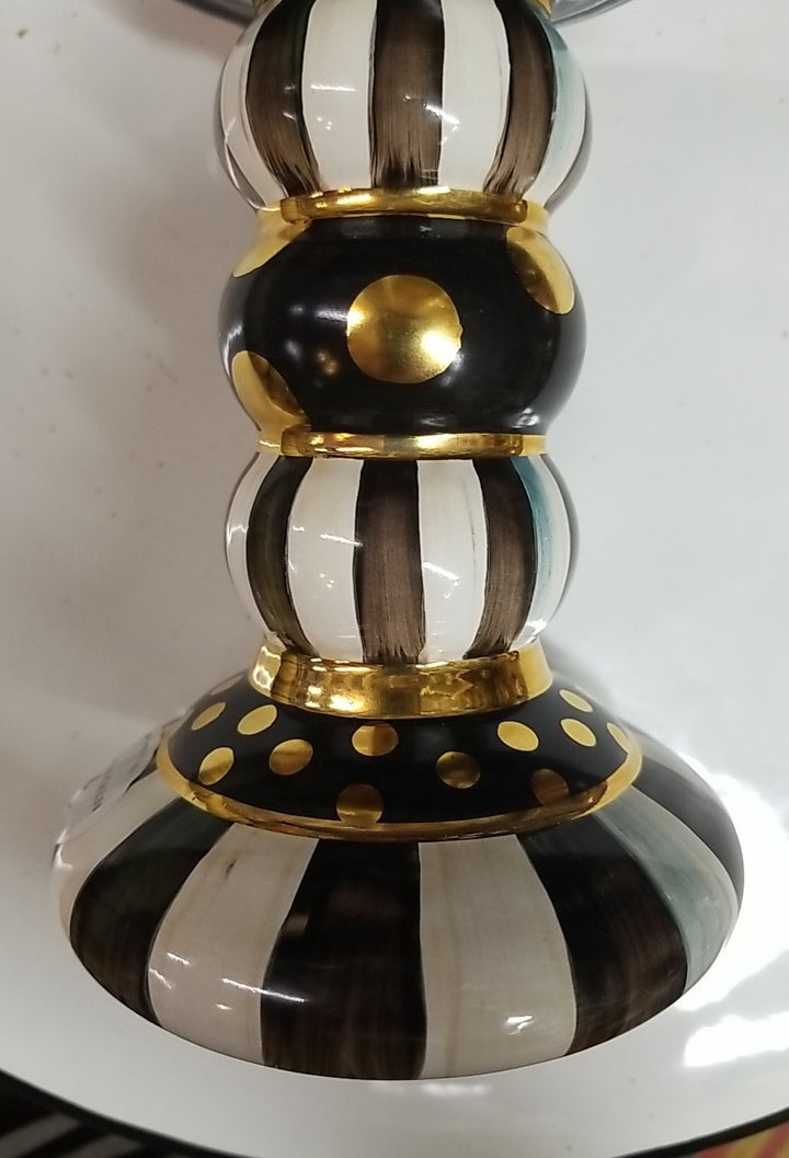 MacKenzie Childs Courtly Stripe Birds  Candlestick -new Ceramic