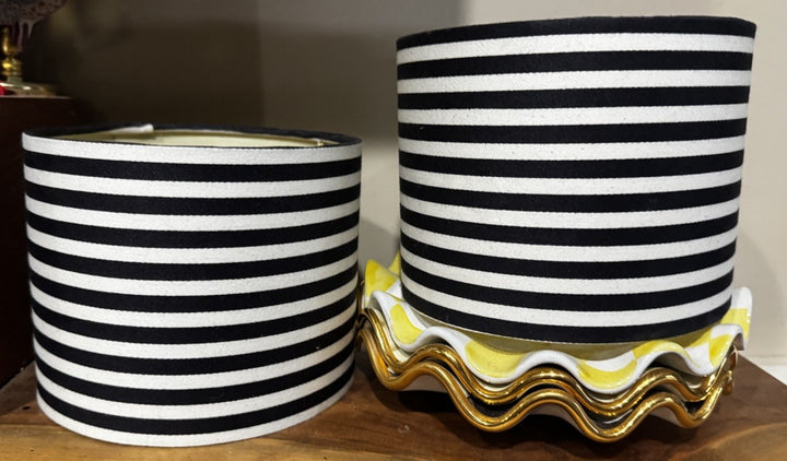 6 Inch Stripe Black And White Barrel Drum Clip on Chandelier Lampshade Set 2