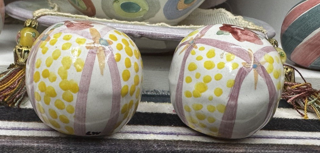 Mackenzie Childs Set Of 2 Rose  Cabinet Knobs / Pulls Ceramic W Hardware