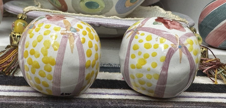 Mackenzie Childs Set Of 2 Rose  Cabinet Knobs / Pulls Ceramic W Hardware