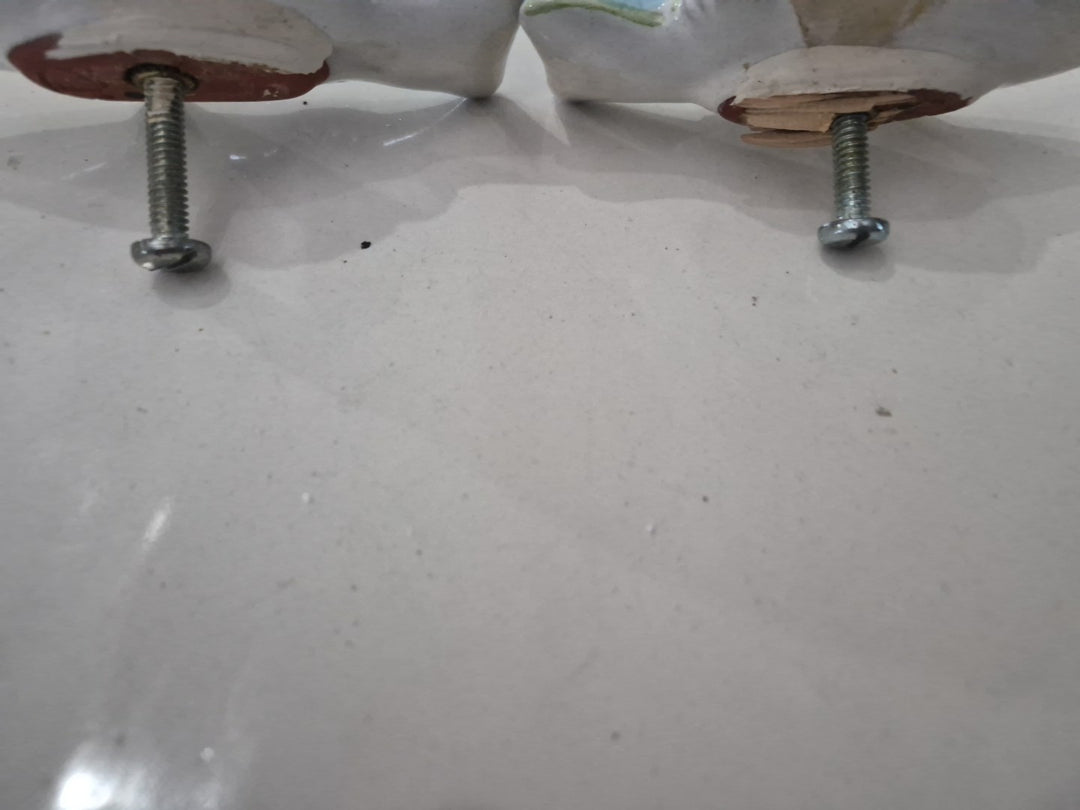 Set 2 Vintage MacKenzie-Childs Pottery Fish Cabinet Knobs / Drawer Pulls Teal