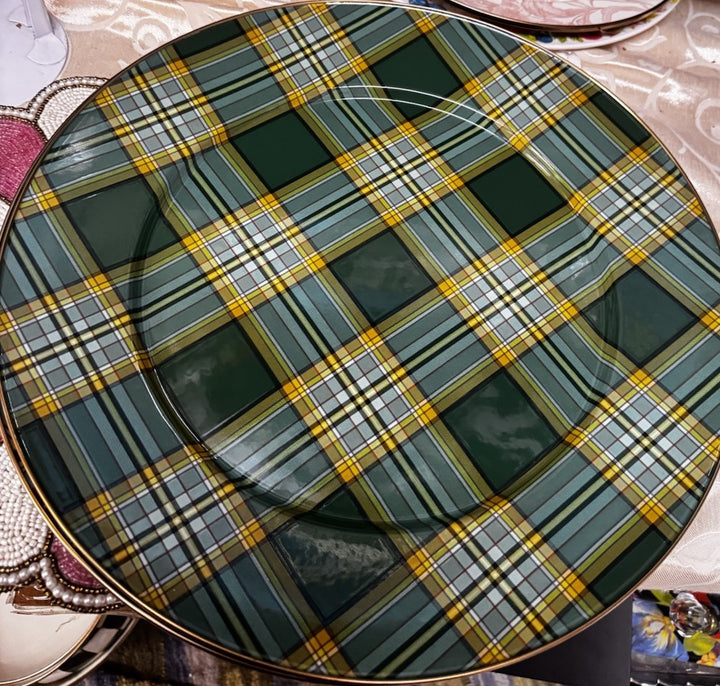 Mackenzie Childs  Tartan Mocha Emerald  Green Serving Platter  16” - New