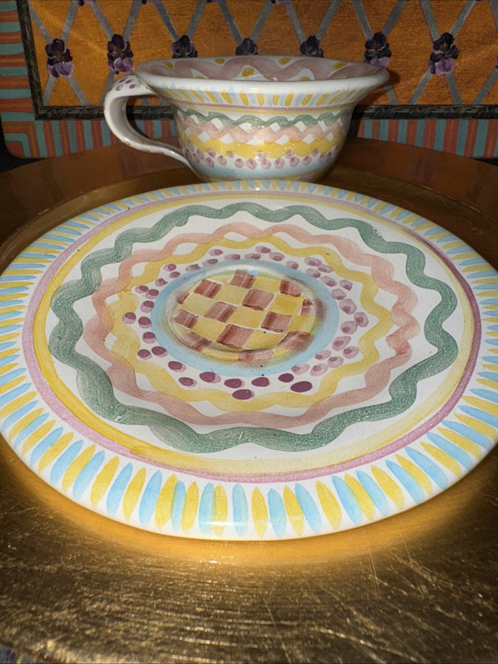 Victoria & Richard Era Mackenzie Childs Taylor Aurora  Cup And Saucer 1988