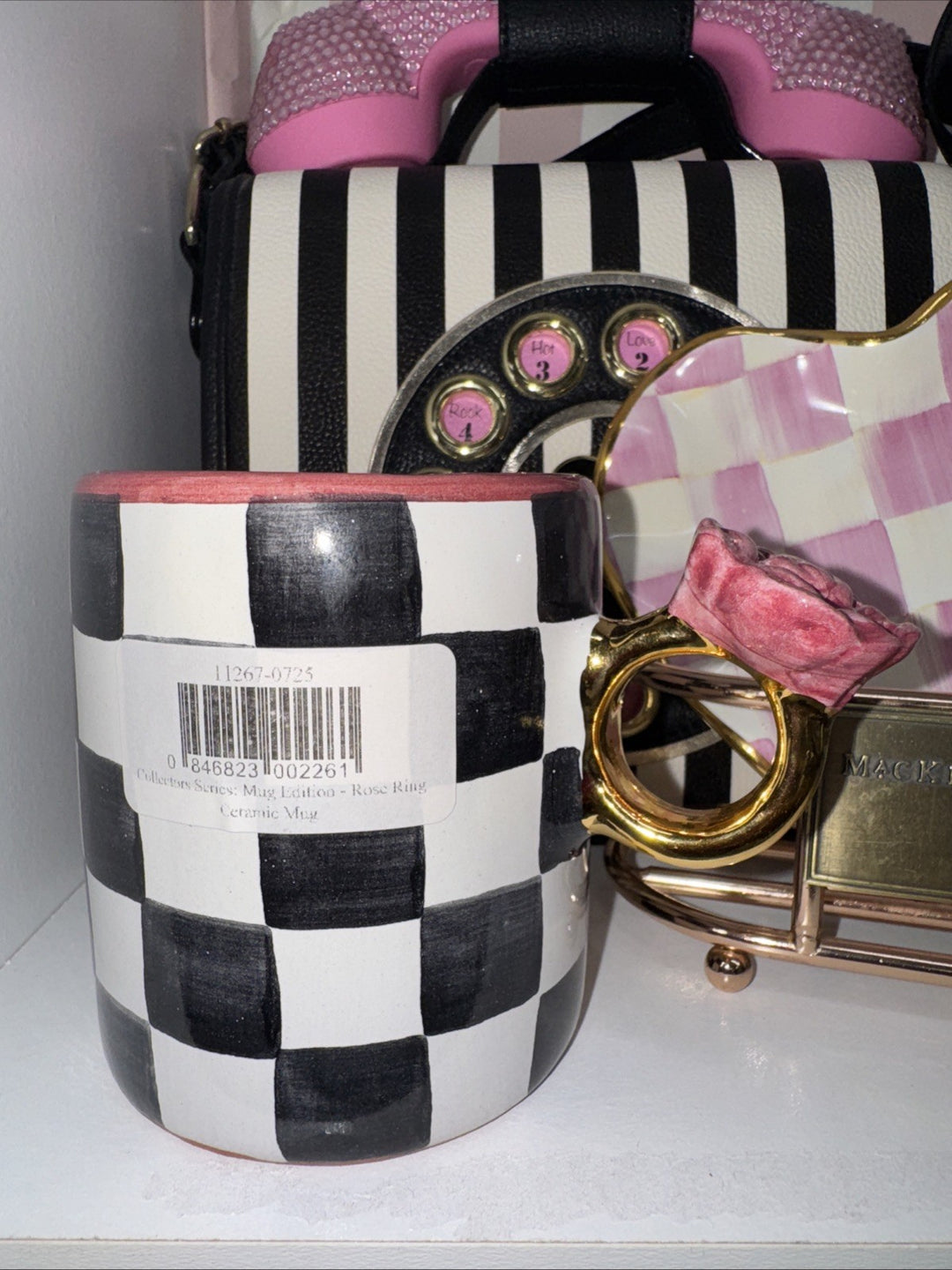 Mackenzie Childs Collectors Series Mug Addition Rose Ring Courtly Check July