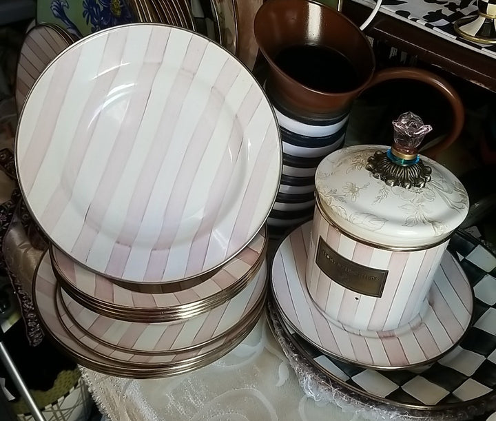 Mackenzie Childs Enamel Shallow Bowl Pink Bathing Hut 9” Excellent