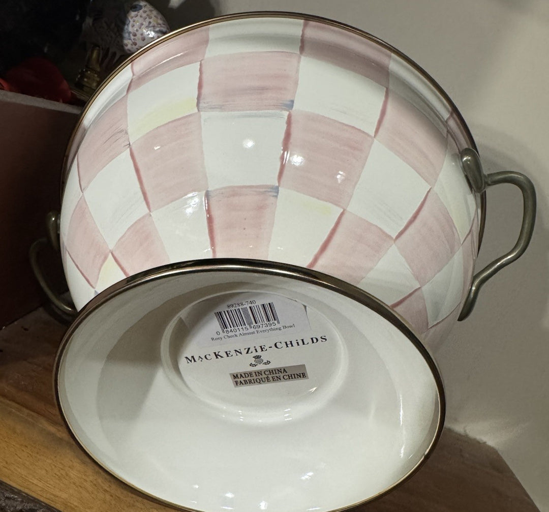 MacKenzie-Childs Rosy Check Almost Everything Bowl Enamel New!