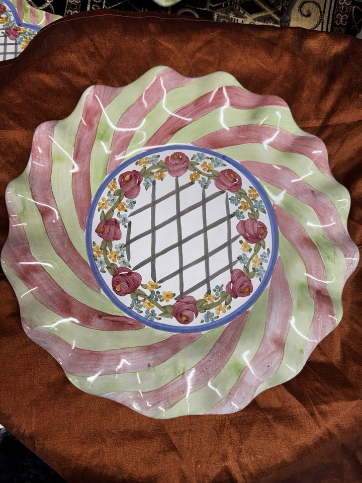 RETIRED MACKENZIE CHILDS FLUTED Glen park CERAMIC DINNER PLATE 11”