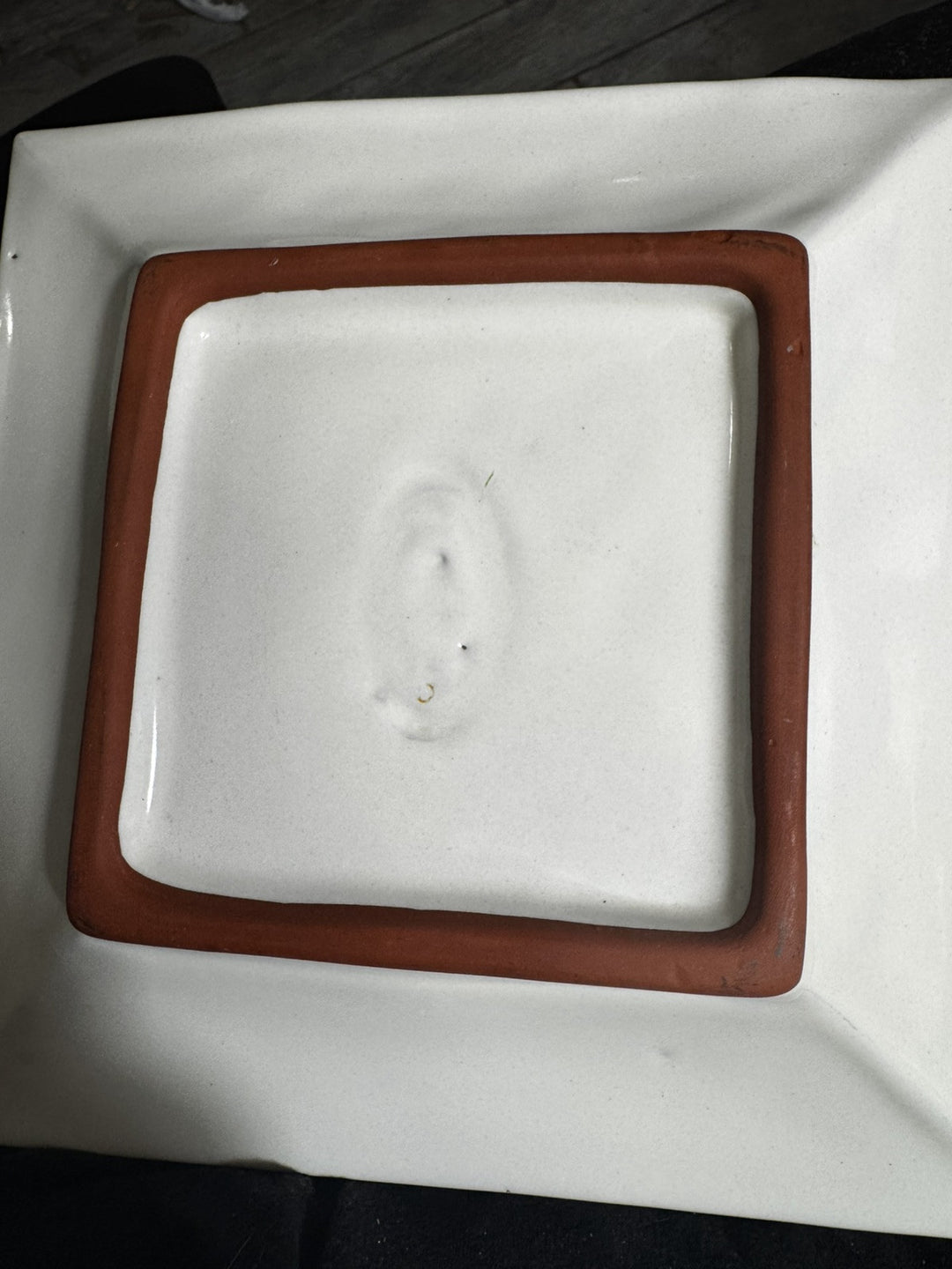 Mackenzie Childs One Square Hopscotch Plate 9.25” White Ceramic Polka Dot Floral